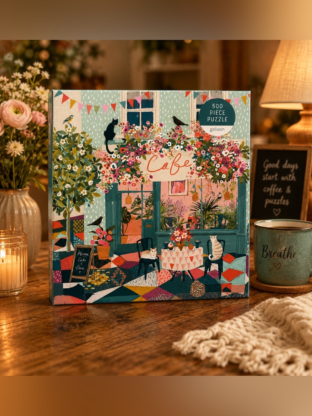 Cafe Floral 500-Piece Puzzle - Colorful Teal & Pink Artwork